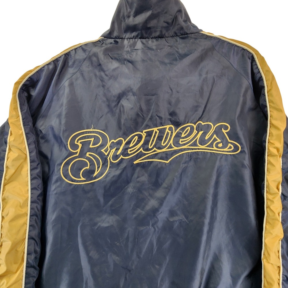 MLB Mens XXL Navy Blue Milwaukee Brewers Windbreaker Jacket Retro Sporty Gameday